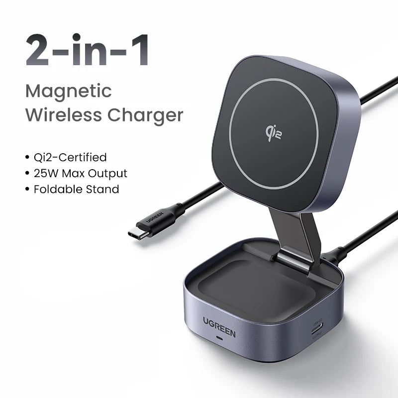 UGREEN Qi2 25W 15W Magnetic 2-in-1 Wireless Charger Stand