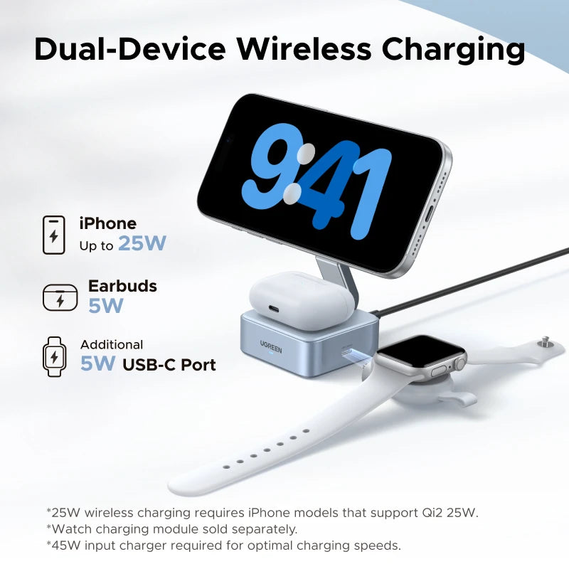 UGREEN Qi2 25W 15W Magnetic 2-in-1 Wireless Charger Stand